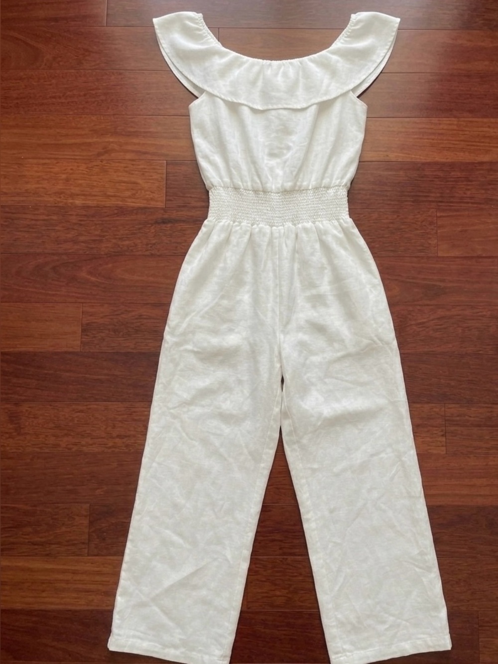 Cleo | 100% Linen Ruffle Neck Wide Leg Jumpsuit